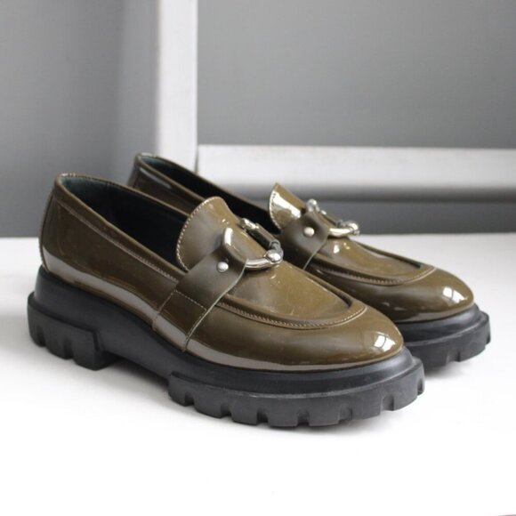 Agl Shoes - AGL Green Patent Leather Monique Bit Chunky Platform Loafers Size 41 EU / 11 US